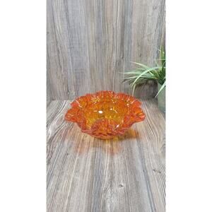 Vintage Fenton Orange Colonial Thumbprint Bowl, 8" Ruffled Glass